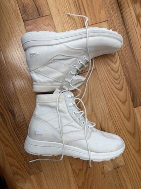 Women's White Canvas Lace-Up Ankle Boots